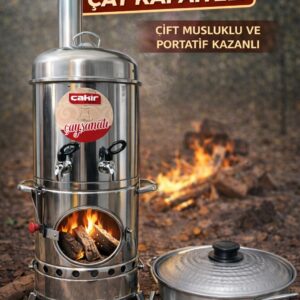 80 Bardaklık Odunlu Semaver Seti | Çift Musluklu, 2 Litre Demlik
