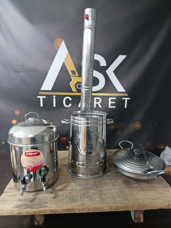 140 Bardaklık Çift Musluk Odunlu Semaver Set | 11 Litre