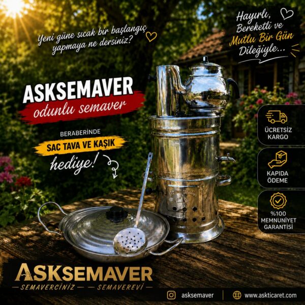 10 Litre Odunlu Semaver Seti 1,5 Litre Üst Demlik
